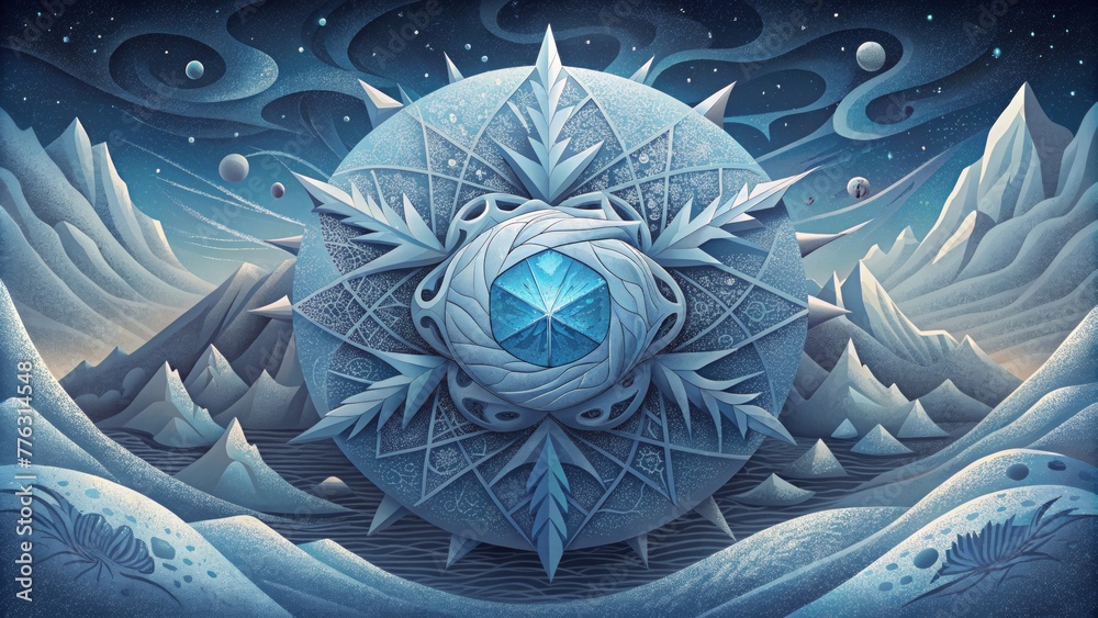 Poster a complex and chaotic universe of frostbite fractals swirling in a neverending dance of frozen beaut