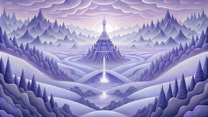 A mesmerizing fractal landscape layered with shades of lavender and silver and resembling a frozen fairytale kingdom. - obrazy, fototapety, plakaty