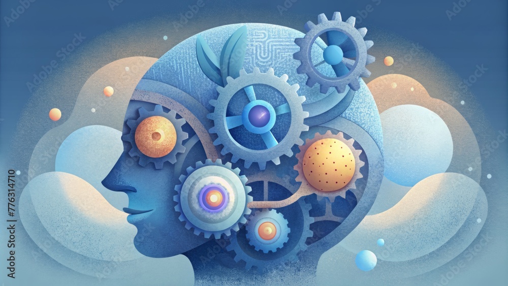 Poster A visual representation of a mechanical mind with gears and parts pulsating and moving in sync to convey its complexity.