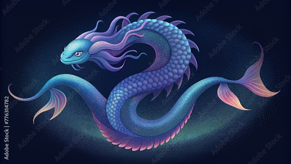 Poster delicate curves and curves intertwine in an iridescent tapestry mimicking the scales of a majestic s