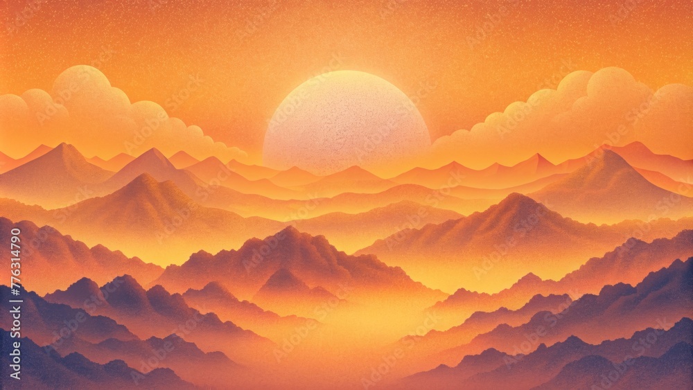 Sticker gentle wisps of fog enveloping a vibrant orange sunset.