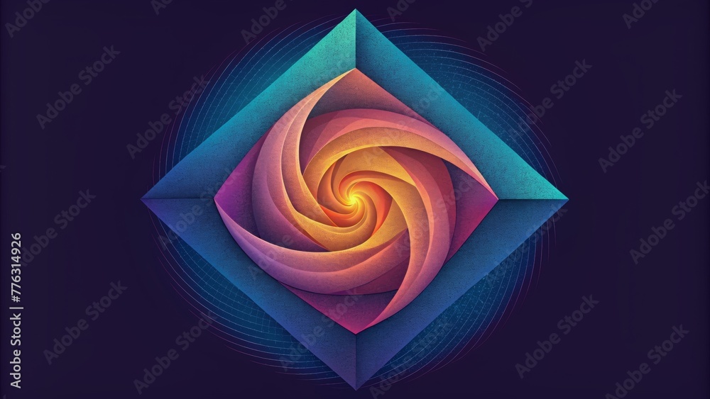 Poster A vibrant geometric mix of triangles and lines evoking the concept of angular momentum in a mesmerizing swirl.