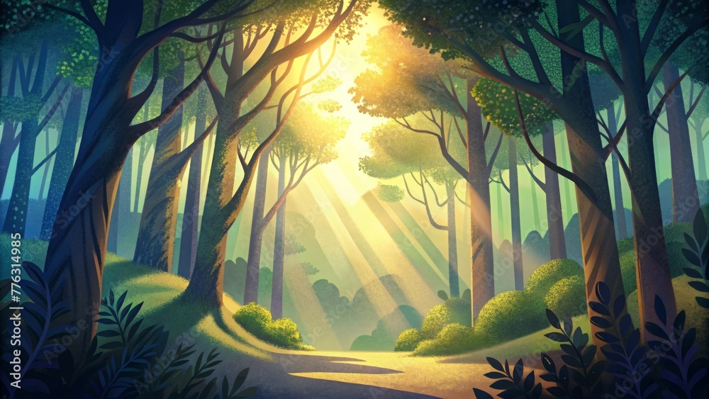 Poster A symphony of light and shadow each leaf and branch creating its own unique pattern as dappled light filters through a sunlit forest.