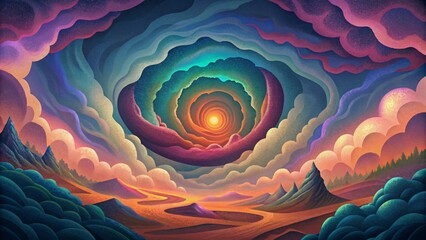 A surreal landscape of swirling vortexes each one bursting with a kaleidoscope of intense colors that seem to pulsate with energy.