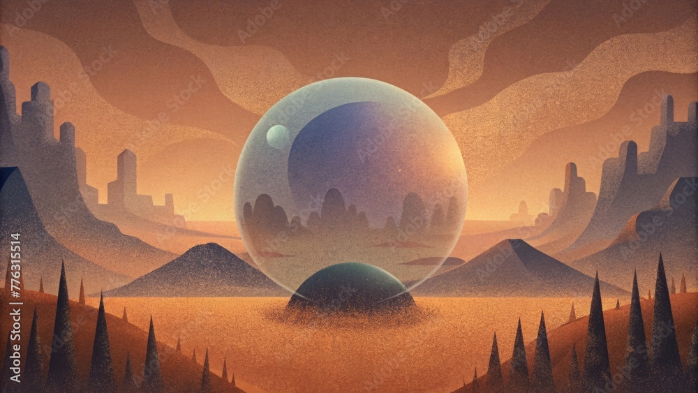 Poster Shadows and distorted reflections of graffiti creating an otherworldly and dreamlike atmosphere.