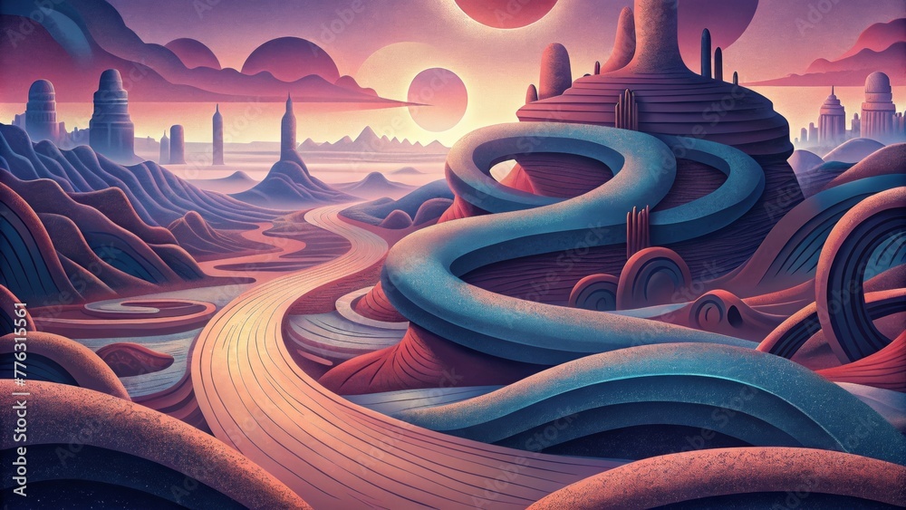 Fototapete An otherworldly landscape of twisted and contorted shapes resembling the unpredictable path of flowing through arteries.