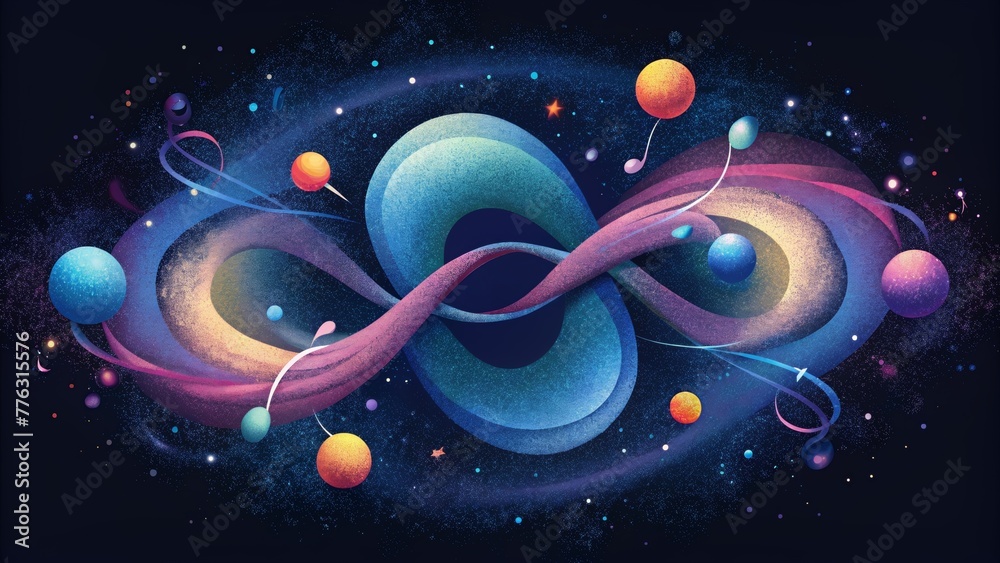 Poster an explosion of musical notes entangled within a swirling galaxy of color.