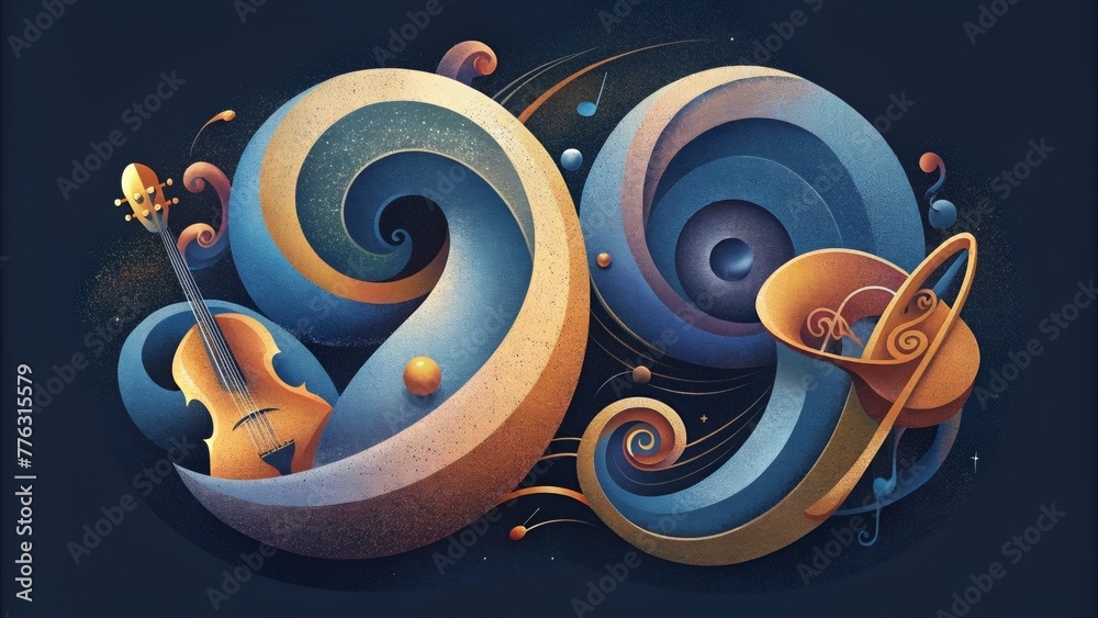 Poster A grand symphonic display where each swirl and curve represents a different instrument.