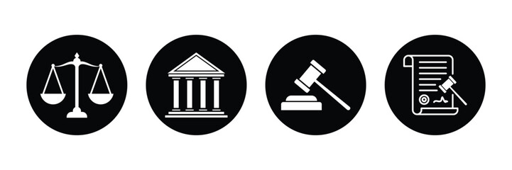  Justice and investigations, crime, law icons vector illustrations.