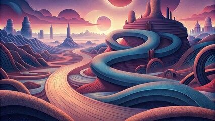 An otherworldly landscape of twisted and contorted shapes resembling the unpredictable path of flowing through arteries. - obrazy, fototapety, plakaty