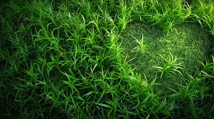 Top view of a heart shape made of green grass. Environment care concept.