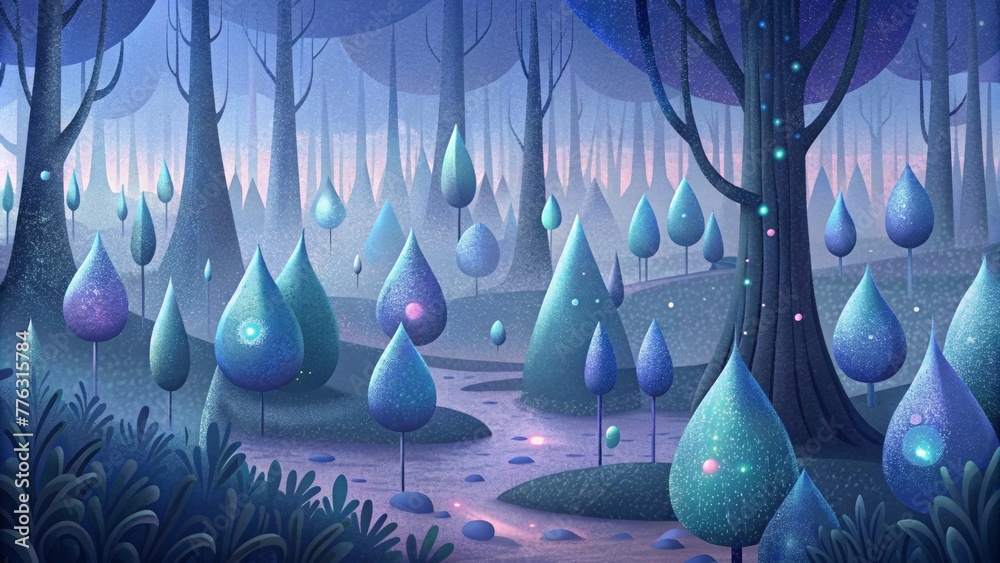 Poster a digital forest filled with delicate dewdrops each one a pixelated masterpiece reflecting the beaut