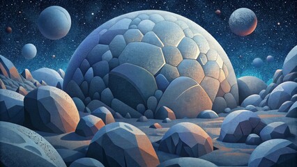 Obraz premium A mosaic of distinctive lunar rocks and boulders forming a breathtaking mosaic of textures and shades.