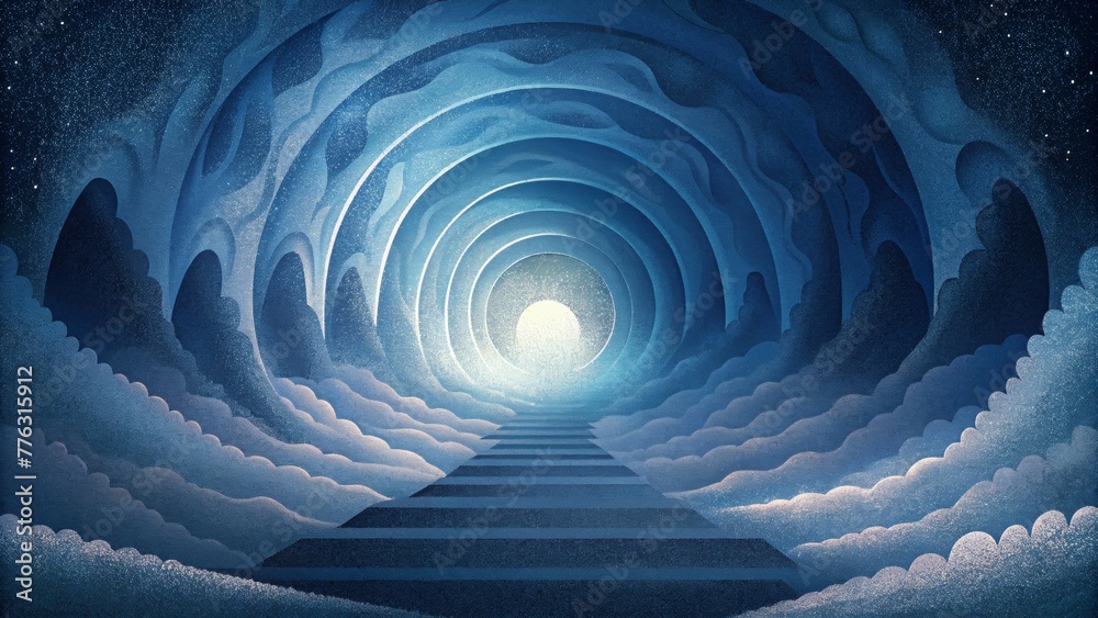 Poster A distorted and twisted tunnel of light and shadow evokes the intense disruption and physical force of a sonic boom.