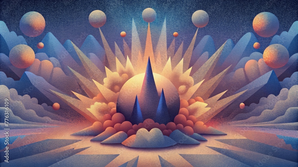 Poster Layers of blurred shapes and distorted colors blend together capturing the chaotic and explosive nature of a sonic boom.