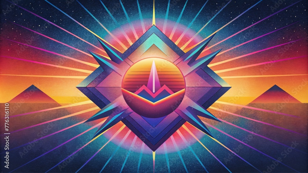 Poster Vibrant bursts of color and geometric patterns dance in unison depicting the harmonious marriage of retro and futuristic design in rhythm.