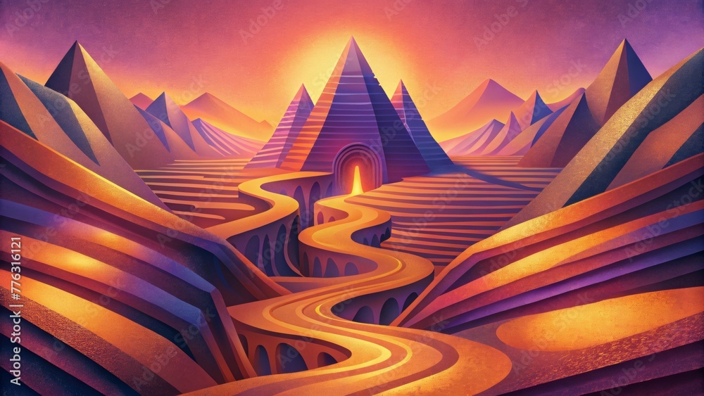 Poster A surreal landscape of vibrant veneers with sharp angles and dynamic curves creating a sense of depth and movement.