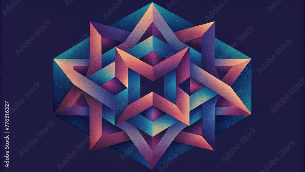 Aufkleber A geometric pattern of interlocking shapes each one shifting in color and intensity as if on a spectral rollercoaster.