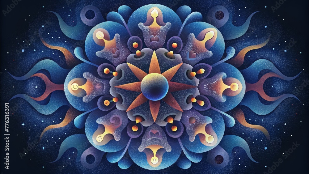 Poster A kaleidoscope of abstract forms representing the harmonious balance between chaos and order in the universe.