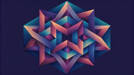 A geometric pattern of interlocking shapes each one shifting in color and intensity as if on a spectral rollercoaster.
