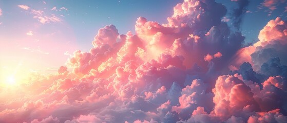 Sun shines through clouds in the background of a sunset sky - obrazy, fototapety, plakaty