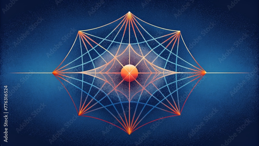 Poster A graceful and balanced composition of horizontal and vertical lines resembling a web of interconnected threads.