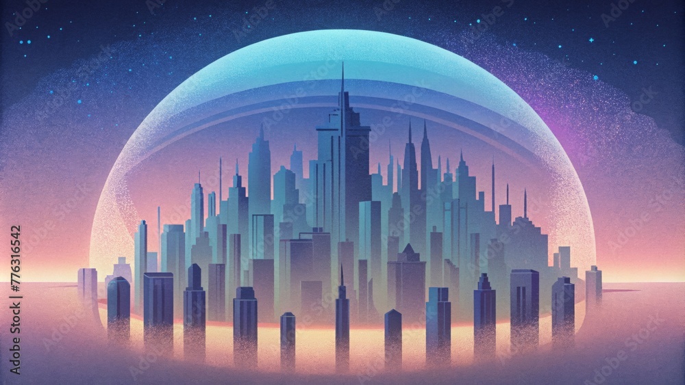 Aufkleber A glitchedout image of a city skyline appears and disappears as if being pulled into a digital void.