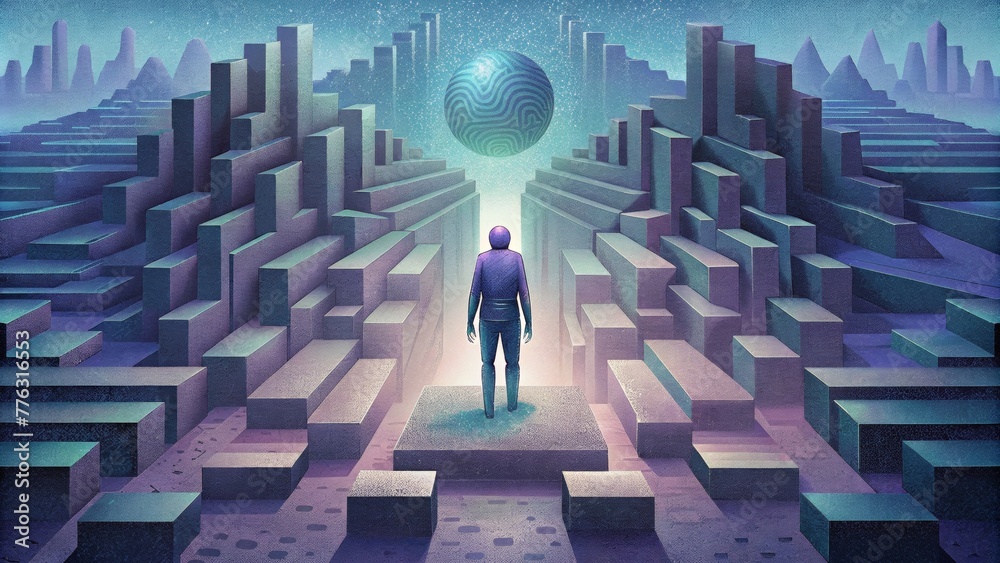 Aufkleber A distorted figure navigates through a maze of digital glitches as if ped in a glitchy digital world.
