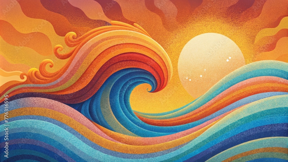 Poster A burst of playful retro waves reminiscent of the vibrant patterns and colors of the s.