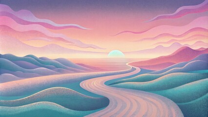 A dreamy landscape featuring soft pastelcolored retro waves stretching out to the horizon. - obrazy, fototapety, plakaty
