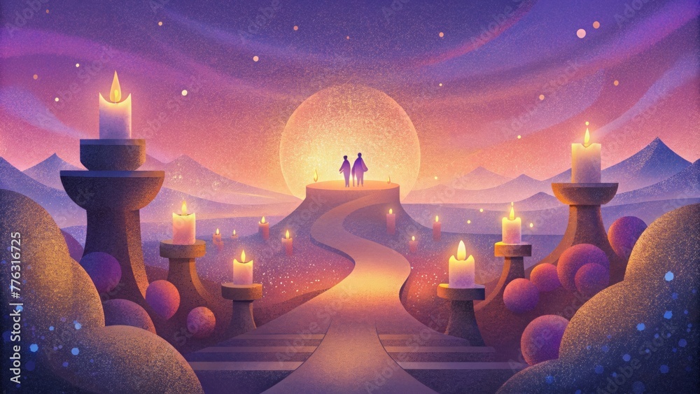 Poster a romantic evening captured through the soft and dreamy bokeh of ling candles.