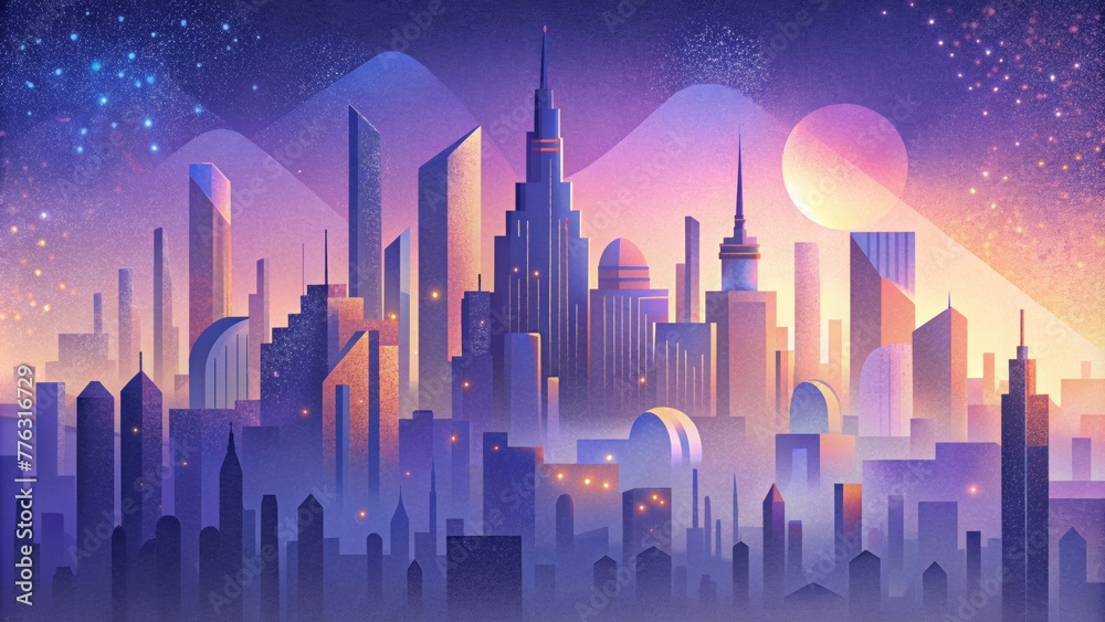 Poster a city skyline transformed into a whimsical wonderland through the use of bokeh.