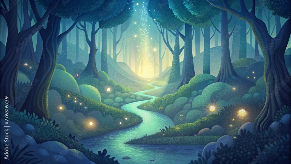Poster a forest glen bathed in a beautiful bokeh glow giving the illusion of fairytale magic.