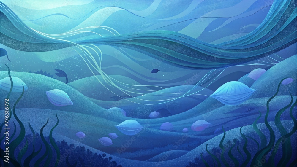 Fototapete a serene underwater scene with delicate wisps of currents and intertwining with each other.
