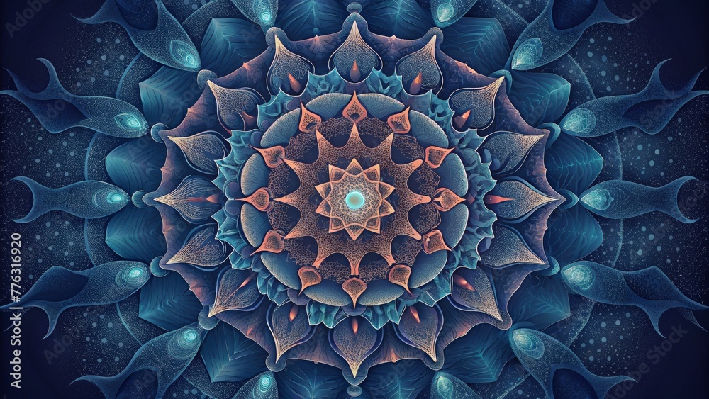 Poster Layers upon layers of intricate designs twist and turn transforming into a kaleidoscopic vision that seems to have a life of its own.