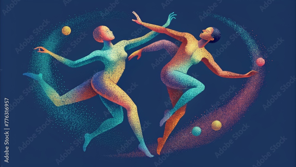 Poster The halftone dots like harmonious dancers gracefully moving and intertwining to form a stunning visual composition.