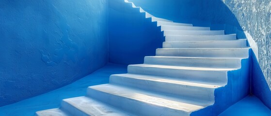 A serene heavenly background - a staircase leading up to heaven and a light of hope in blue skies