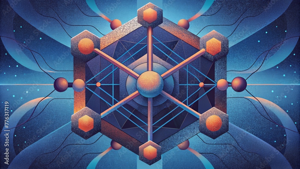Aufkleber A series of abstract shapes and lines converging and diverging depicting the endless possibilities and connections found in futuristic