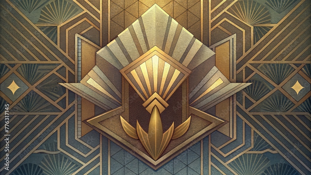 Poster a striking art decoinspired wallpaper with intricate geometric designs and metallic accents creating