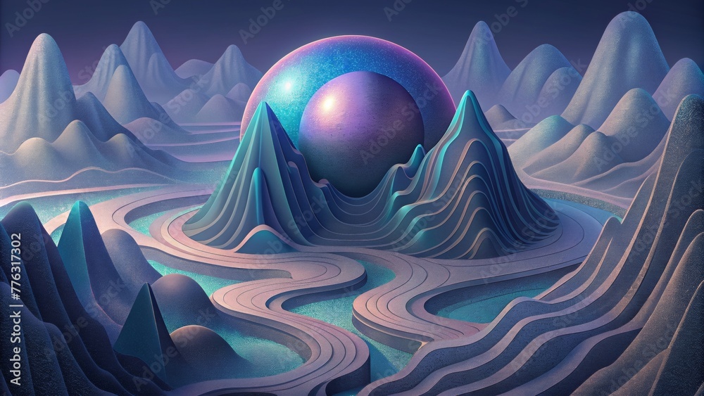 Fototapete a futuristic and otherworldly depiction of topography with intricate lines in metallic and iridescen