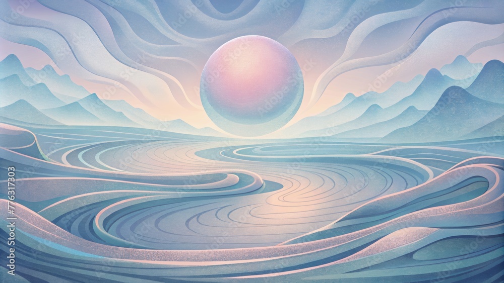 Poster a dreamlike and ethereal image with swirling lines in pastel shades resembling the ebb and flow of w