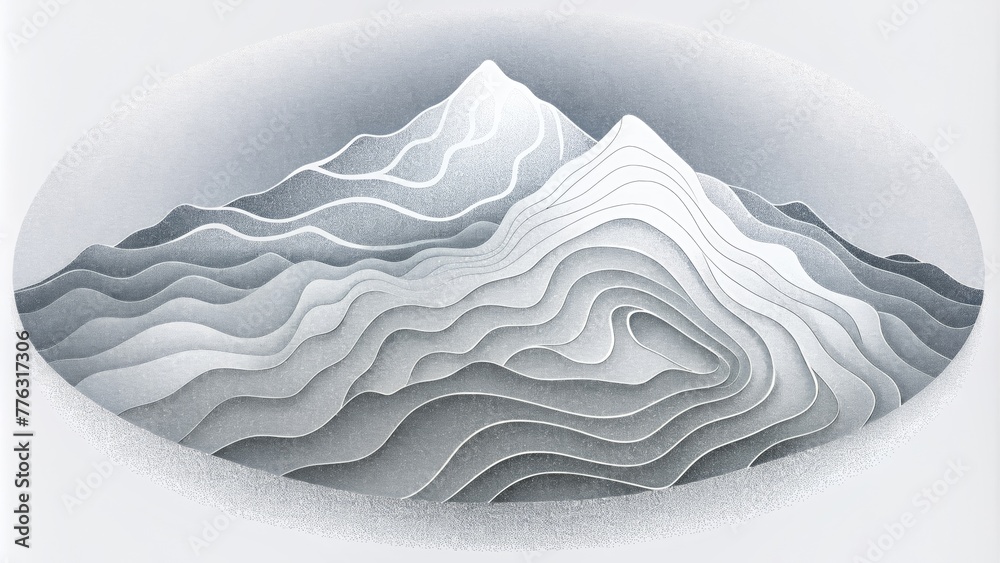 Poster A minimalist and elegant representation of topography with clean and precise lines in shades of white and grey mirroring the simplicity and