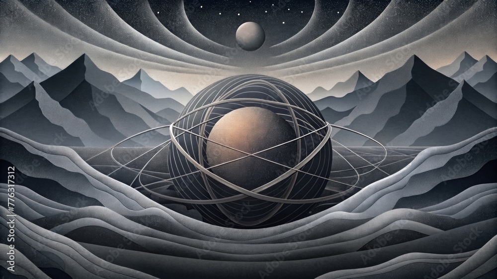 Poster A captivating and complex composition with overlapping lines in shades of black and grey creating a mesmerizing and abstract terrain.