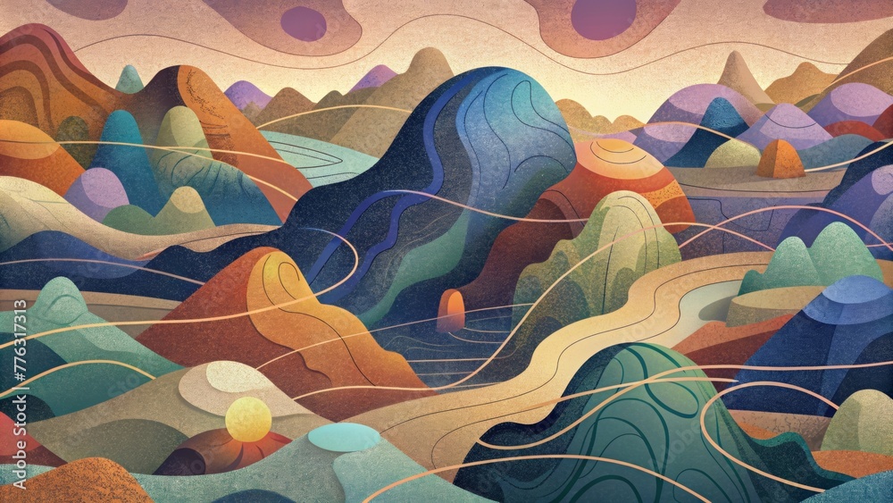 Aufkleber A chaotic depiction of topography with overlapping and tangled lines in various colors evoking the unpredictable and everchanging nature of