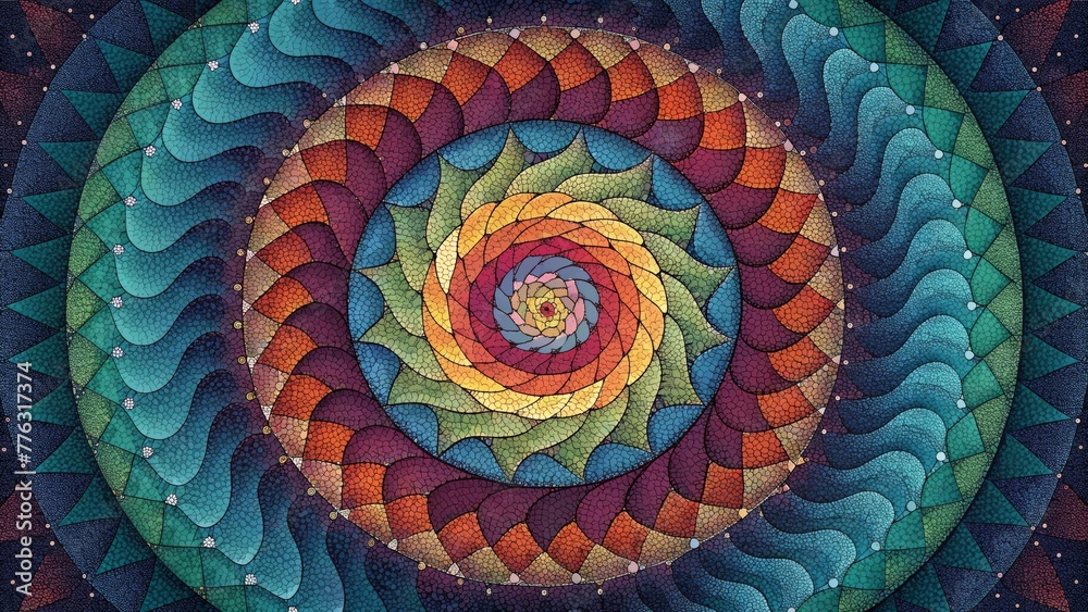Fototapete a mosaic masterpiece of tiny tiles creating a rainbow swirl of intricate designs.