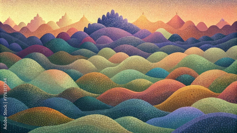 Poster A canvas of tiny tiles creating an abstract landscape of diverse colors.