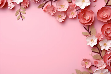 Cherry blossom frame on pink background. 3d illustration.