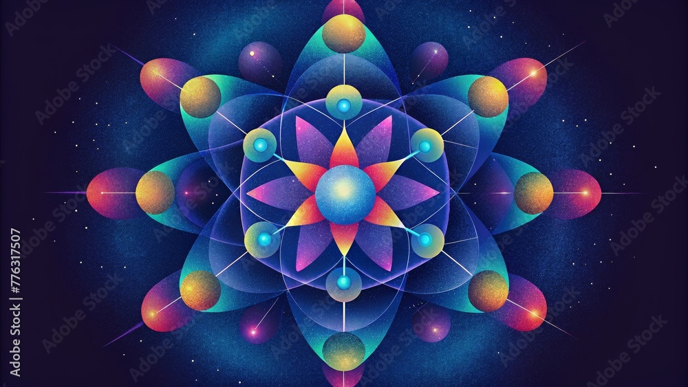 Poster A kaleidoscope of vibrant colors and shapes alluding to the complex and interconnected nature of quantum phenomena.