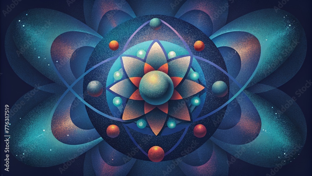Poster A mosaic of abstract forms evoking the constant and rapid changes that occur at the subatomic level.
