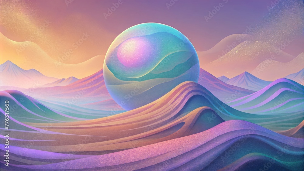 Poster a surreal landscape of holographic hues bending and blending into a hazy shimmering veil.